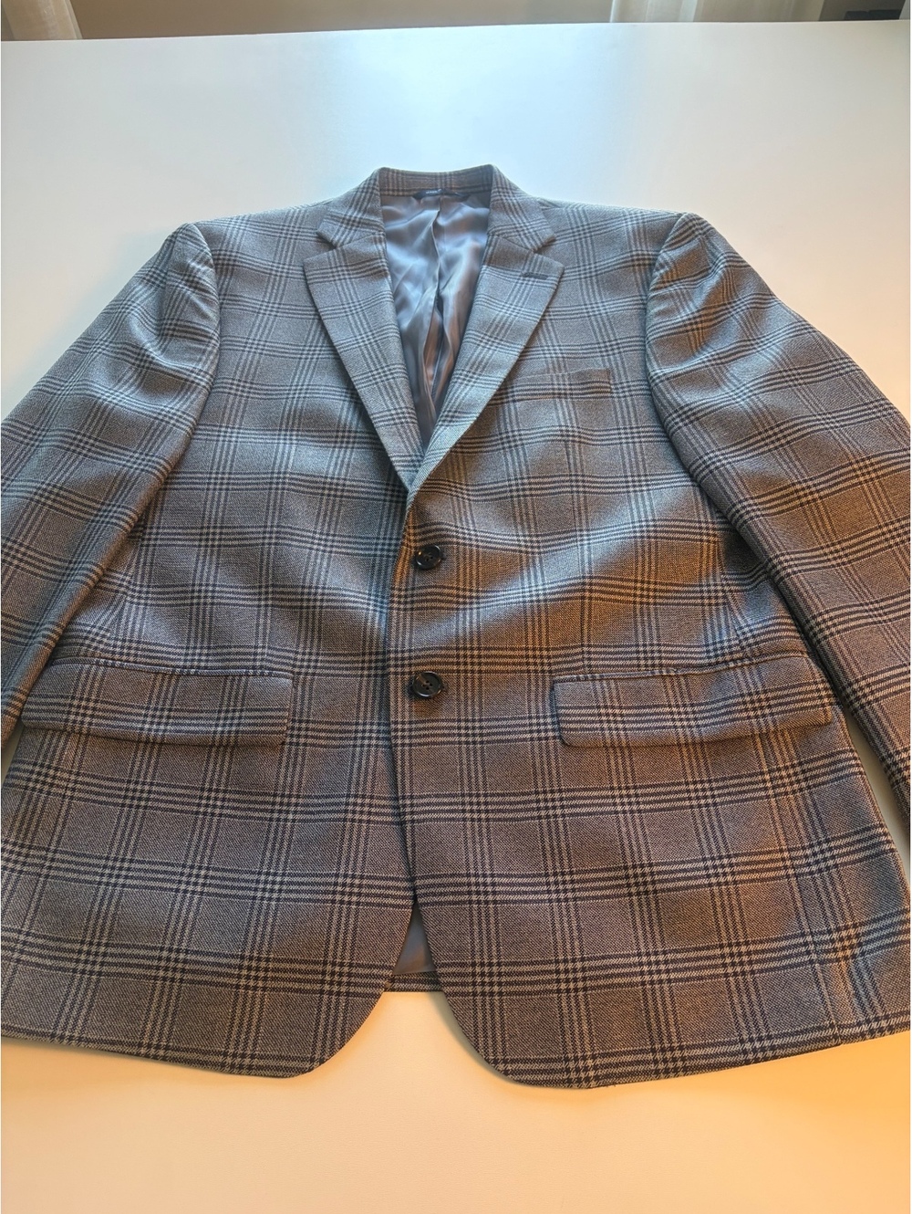 Ralph Lauren Men's Gray Plaid Silk Wool Blend Suit Jacket